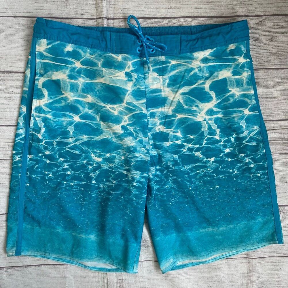 George men M mesh lined swim shorts w/front tie pool pattern print blue/white